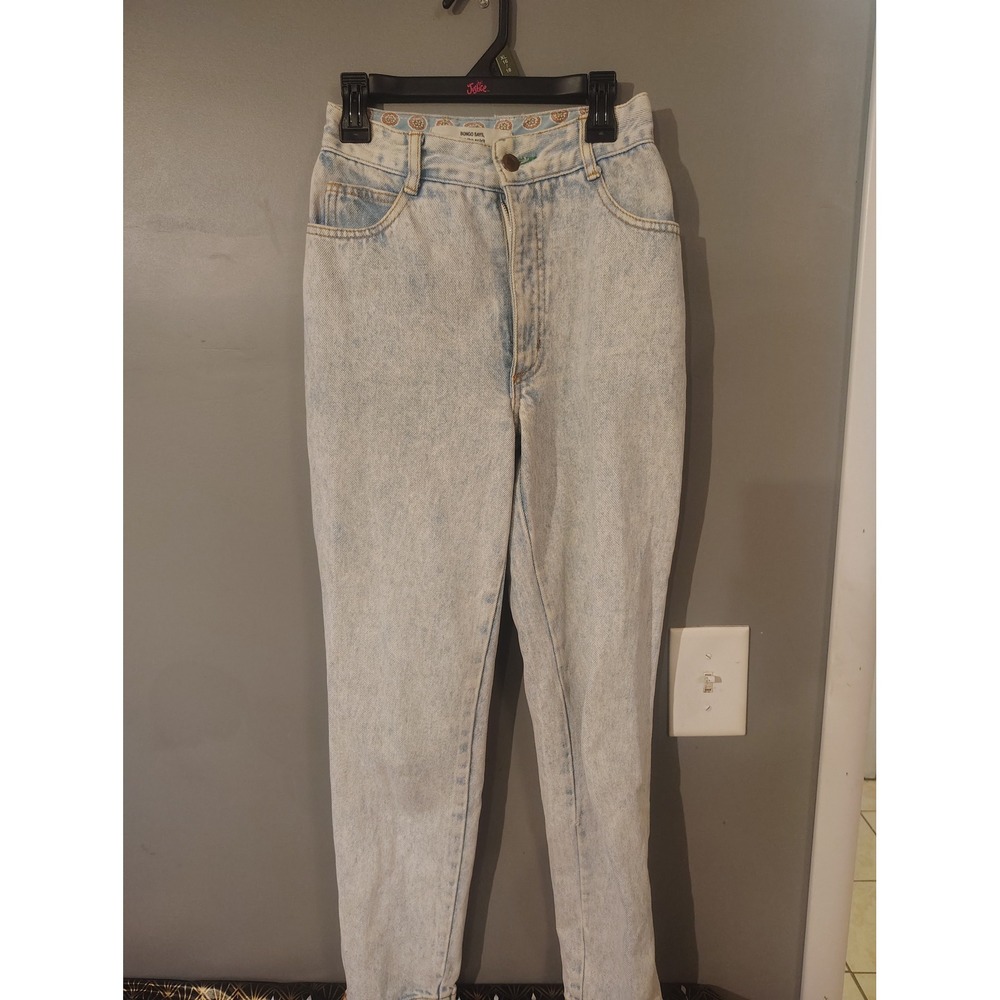 Vintage Bongo High Waisted Acid Wash Tapered Ankle Zip Jeans Light Blue Size 1